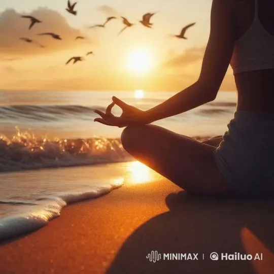 Girl Meditates on Beach at Sunset – AI Generated Video | Hailuo AI