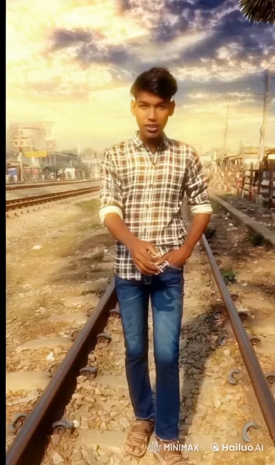 Young Man on Tracks Amidst Urban-Wildlife Harmony – AI Generated Video | Hailuo AI