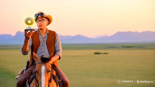 Italian Cowboy with Mystical Steel Ball in Midwest Landscape – AI Generated Video | Hailuo AI