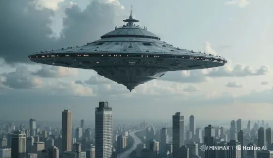 Futuristic UFO Hovers, Shoots Laser, then Speeds Away – AI Generated Video | Hailuo AI