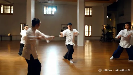 Artistic Kungfu Display in Minimalist Studio – AI Generated Video | Hailuo AI