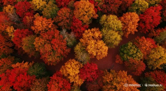 Aerial View of a Peaceful Autumn Forest – AI Generated Video | Hailuo AI