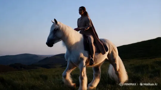Elegant Rider and Majestic Horse in Serene Landscape – AI Generated Video | Hailuo AI