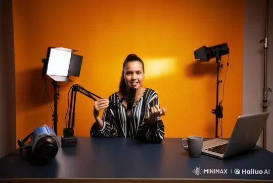 Professional Woman Communicating in a Studio Setting – AI Generated Video | Hailuo AI