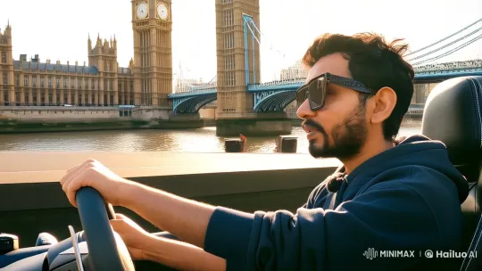 Man's Journey Through London and Paris in Modern Car – AI Generated Video | Hailuo AI