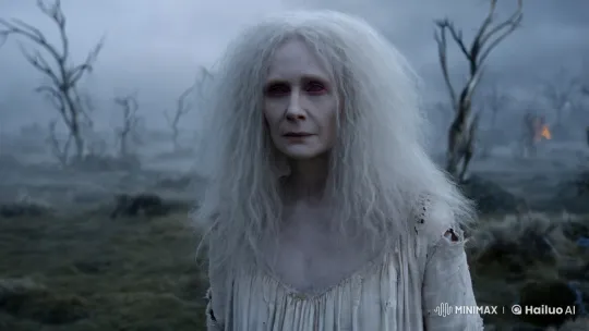 Mysterious Albino Woman in Haunting Cinematic Landscape – AI Generated Video | Hailuo AI