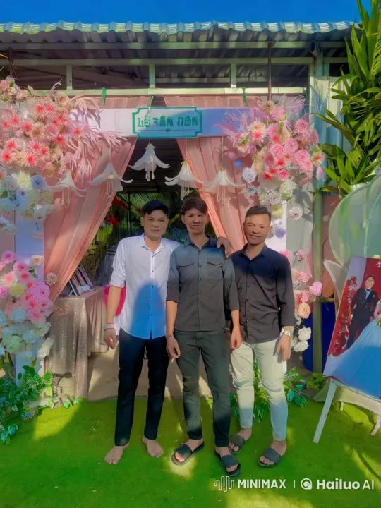 Three Men Perform Kung Fu Under Wedding Arch – AI Generated Video | Hailuo AI
