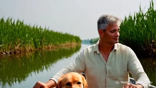 Man and Dog Enjoy Serene River Adventure – AI Generated Video | Hailuo AI