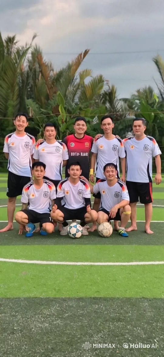 Soccer Team Poses for Photo on Outdoor Field – AI Generated Video | Hailuo AI