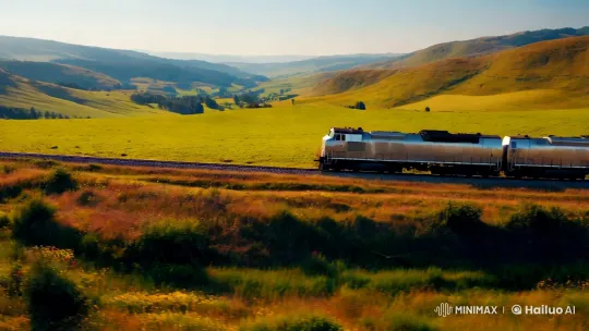 Sleek Locomotive Glides Through Picturesque Countryside – AI Generated Video | Hailuo AI