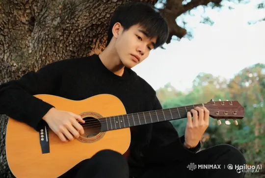 Young Man Playing Guitar Under a Tree – AI Generated Video | Hailuo AI