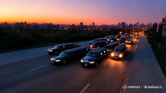 Luxury Convoy Showcases Gangster's Power at Dusk – AI Generated Video | Hailuo AI