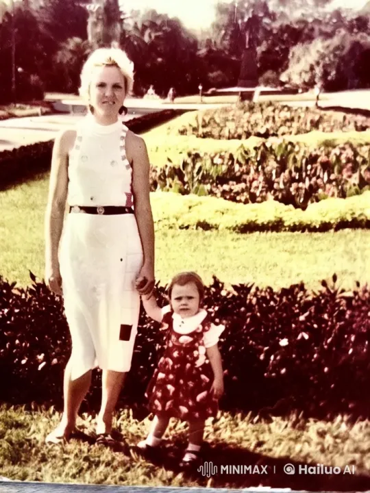 Woman and Child Enjoy Serene Garden in Sunlight – AI Generated Video | Hailuo AI