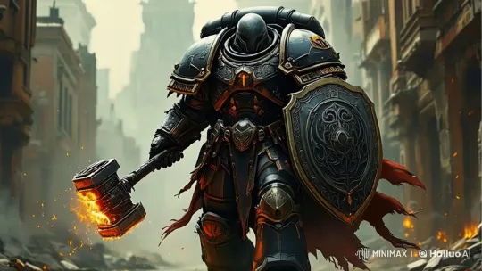 Armored Warrior Walks Through Post-Apocalyptic Ruins – AI Generated Video | Hailuo AI
