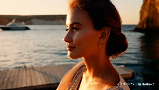 Contemplative Woman on Dock Amidst Seaside Serenity – AI Generated Video | Hailuo AI