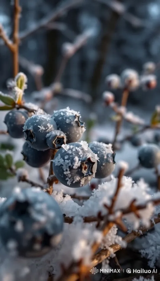 Tranquil Winter Blueberry Scene in 4K Slow Motion – AI Generated Video | Hailuo AI