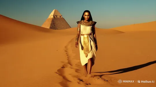 Ancient Egyptian Beauty Strides Through Desert Sands – AI Generated Video | Hailuo AI