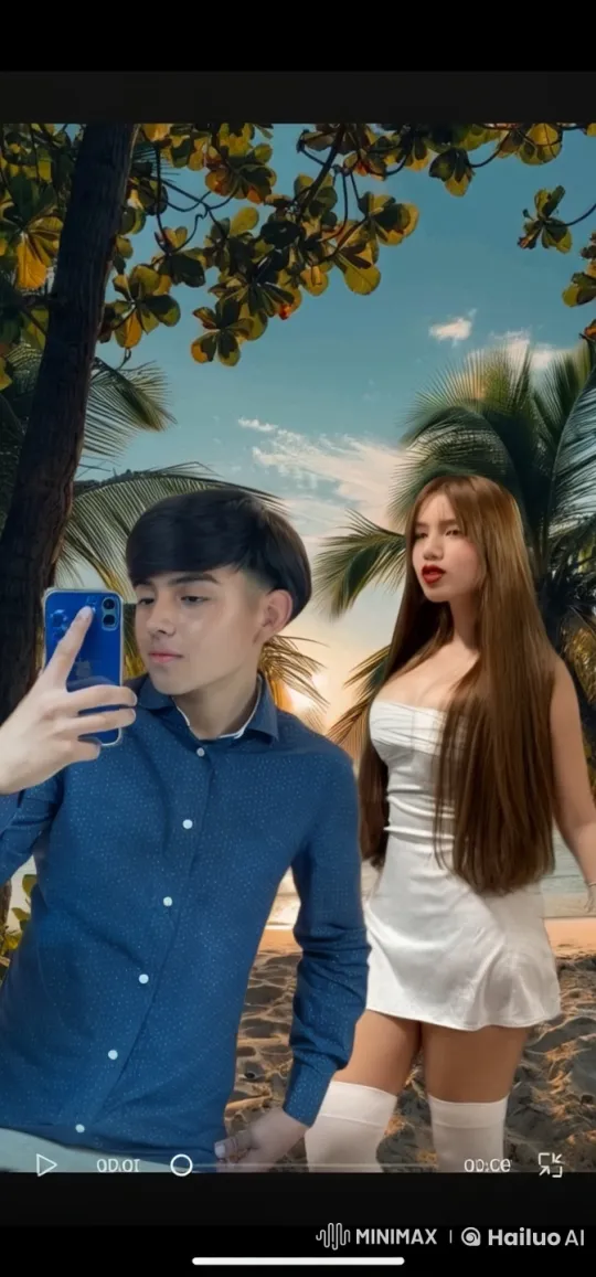 Romantic Couple Embracing on a Tropical Beach – AI Generated Video | Hailuo AI