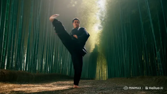 Martial Artist Showcases Grace in Bamboo Forest – AI Generated Video | Hailuo AI
