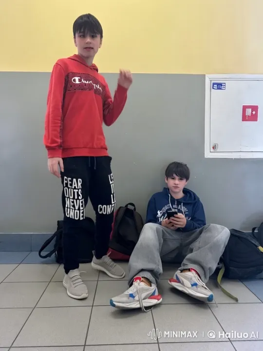 Boys Share Intimate Moment in School Hallway – AI Generated Video | Hailuo AI