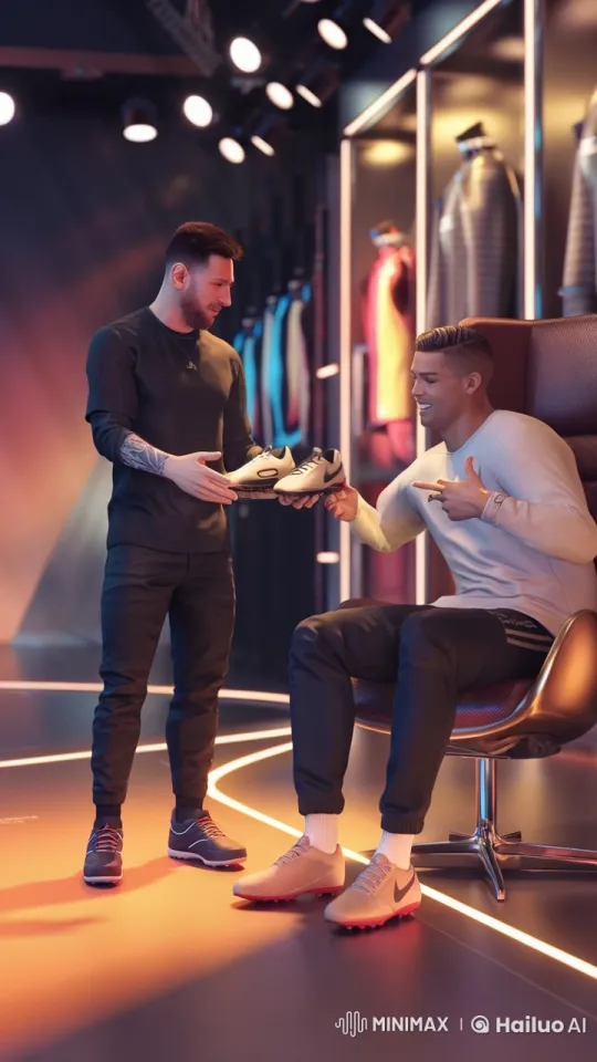 Messi Gifts Ronaldo Premium Football Shoes in Cinematic Scene – AI Generated Video | Hailuo AI