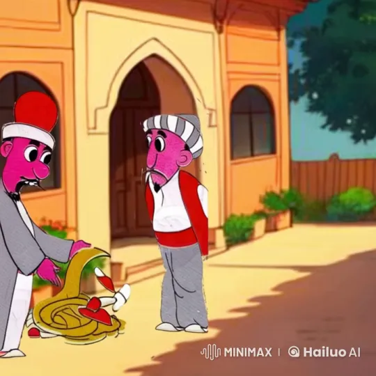 Animated Conversation Between Characters in Arched Doorway – AI Generated Video | Hailuo AI