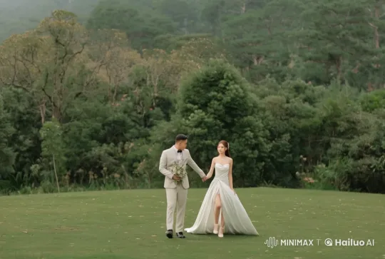 Elegant Wedding Couple's Dramatic Kung Fu Display in Park – AI Generated Video | Hailuo AI