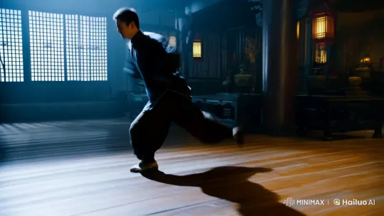 Martial Artist Showcases Grace and Power in Atmospheric Dojo – AI Generated Video | Hailuo AI