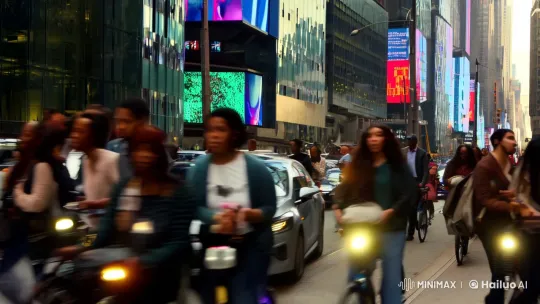 Vibrant City Life: Digital Screens and Dynamic Streets – AI Generated Video | Hailuo AI