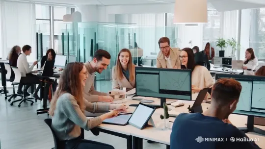 Dynamic Collaboration in a Modern Creative Office – AI Generated Video | Hailuo AI