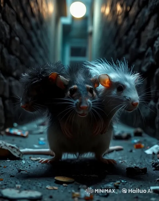 Eerie Rats in Dim Alley with Atmospheric Lighting – AI Generated Video | Hailuo AI