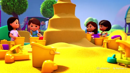 Children Building Sandcastle in Animated Sandbox Playground – AI Generated Video | Hailuo AI