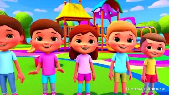 Colorful Playground: Animated Scene with Children and Animals – AI Generated Video | Hailuo AI