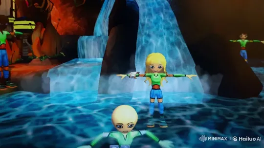 Animated Scene: Lively Character by Waterfalls – AI Generated Video | Hailuo AI