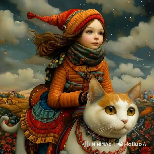 Magical Journey on a Majestic Cat in Twilight – AI Generated Video | Hailuo AI