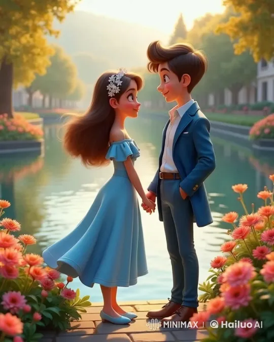 Romantic Couple in Serene Flower-Filled Setting – AI Generated Video | Hailuo AI
