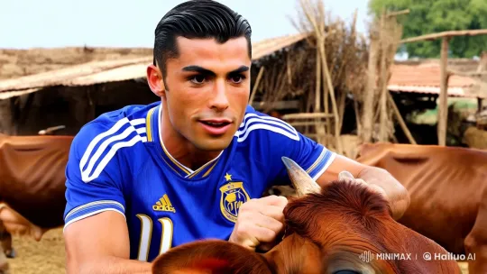 Cristiano Ronaldo Milks Cow on Indian Farm – AI Generated Video | Hailuo AI