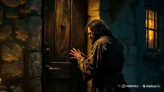Mysterious Figure Anticipates at Ancient Door – AI Generated Video | Hailuo AI