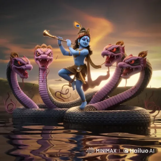 Krishna Dances on Kaliya Nag in Ancient India – AI Generated Video | Hailuo AI