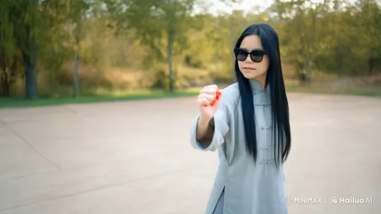 Young Woman Demonstrates Kung Fu Skills in Serene Setting – AI Generated Video | Hailuo AI
