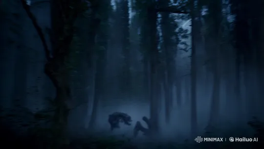 Mysterious Tree-Like Creature Roars in Dark Forest – AI Generated Video | Hailuo AI