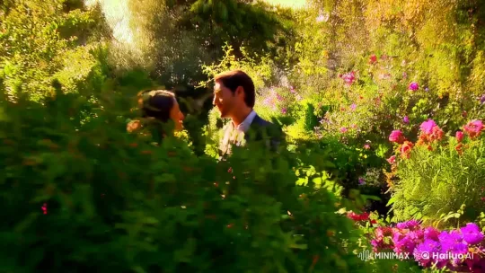 Intimate Garden Kiss Captured in Vivid Cinematic Detail – AI Generated Video | Hailuo AI