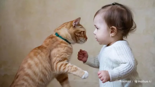 Girl and Cat Engage in Playful, Dusty Tussle – AI Generated Video | Hailuo AI