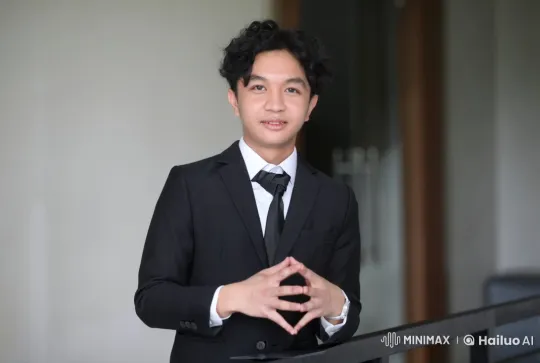 Professional's Joyful Walk and Jump in Modern Corridor – AI Generated Video | Hailuo AI