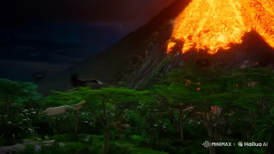 Volcanic Eruption Captured in Jungle with Dramatic Aesthetic – AI Generated Video | Hailuo AI