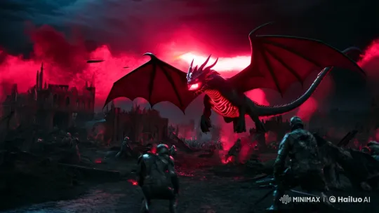 Colossal Dragon Unleashes Crimson Fury on Gothic Battlefield – AI Generated Video | Hailuo AI
