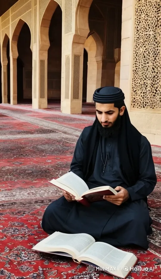 Muslim Baby Reads Quietly in Ornate Mosque Setting – AI Generated Video | Hailuo AI