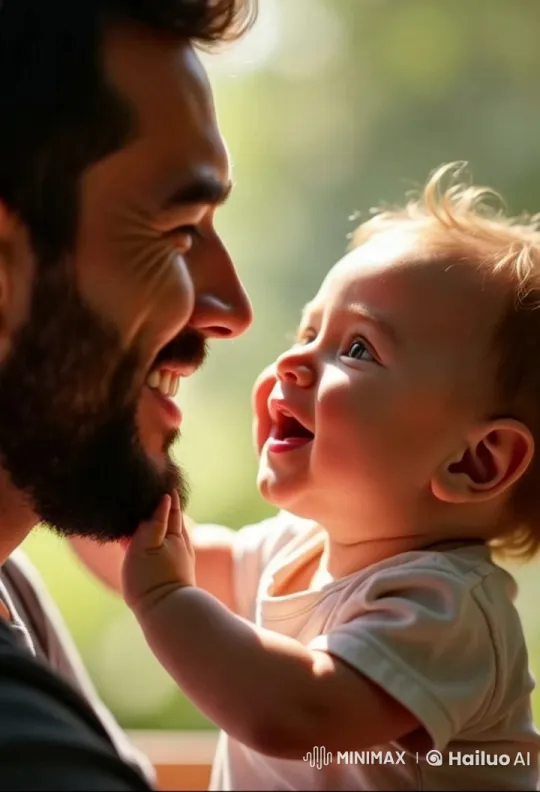 Child's Touch on Adult's Beard Captures Intimate Affection – AI Generated Video | Hailuo AI