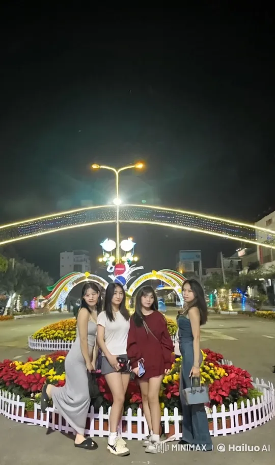 Four Friends Display Martial Arts in Festive Night Setting – AI Generated Video | Hailuo AI