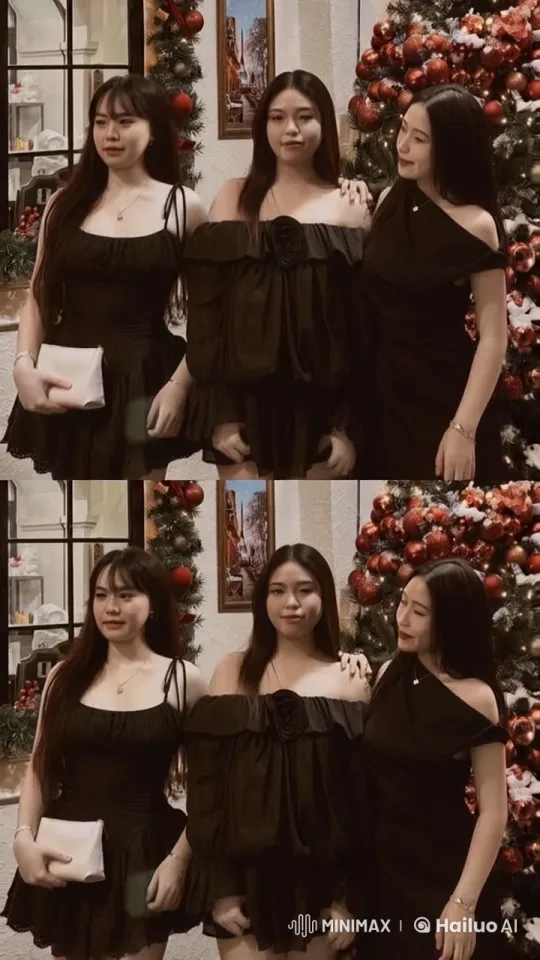 Elegant Women Pose in Festive Christmas Setting – AI Generated Video | Hailuo AI